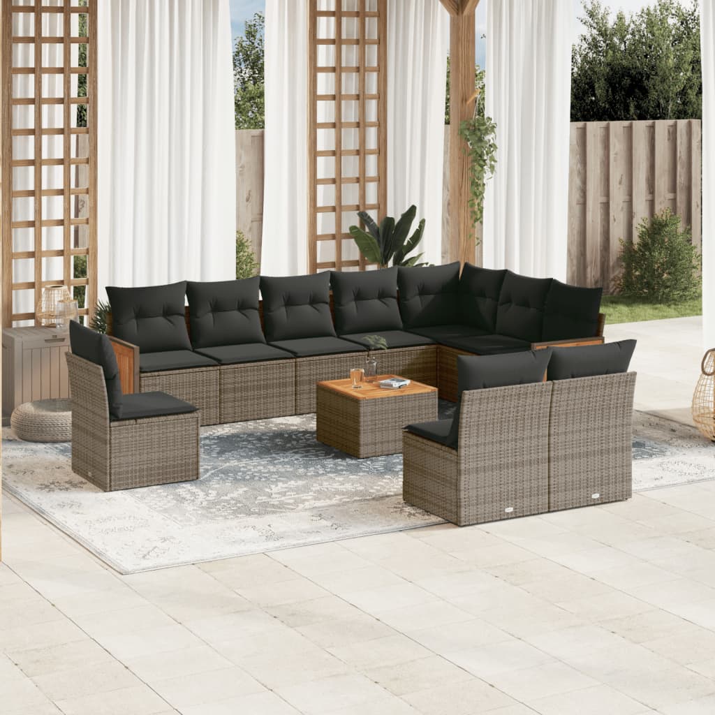 vidaXL 11-delige Loungeset met kussens poly rattan grijs