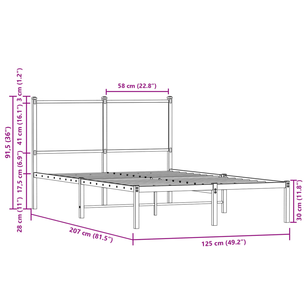 vidaXL Bedframe met hoofdbord metaal bruin eikenkleurig 120x200 cm