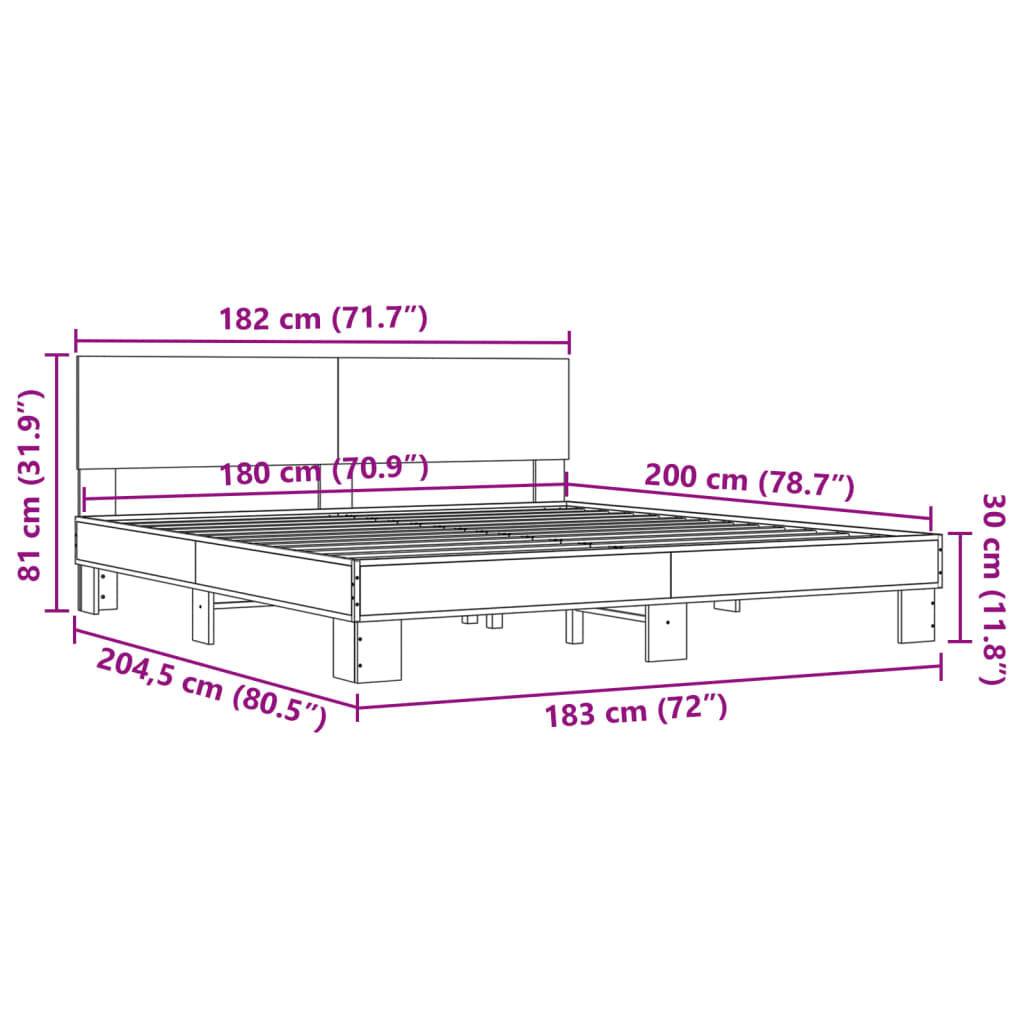 vidaXL Bedframe bewerkt hout metaal sonoma eikenkleurig 180x200 cm