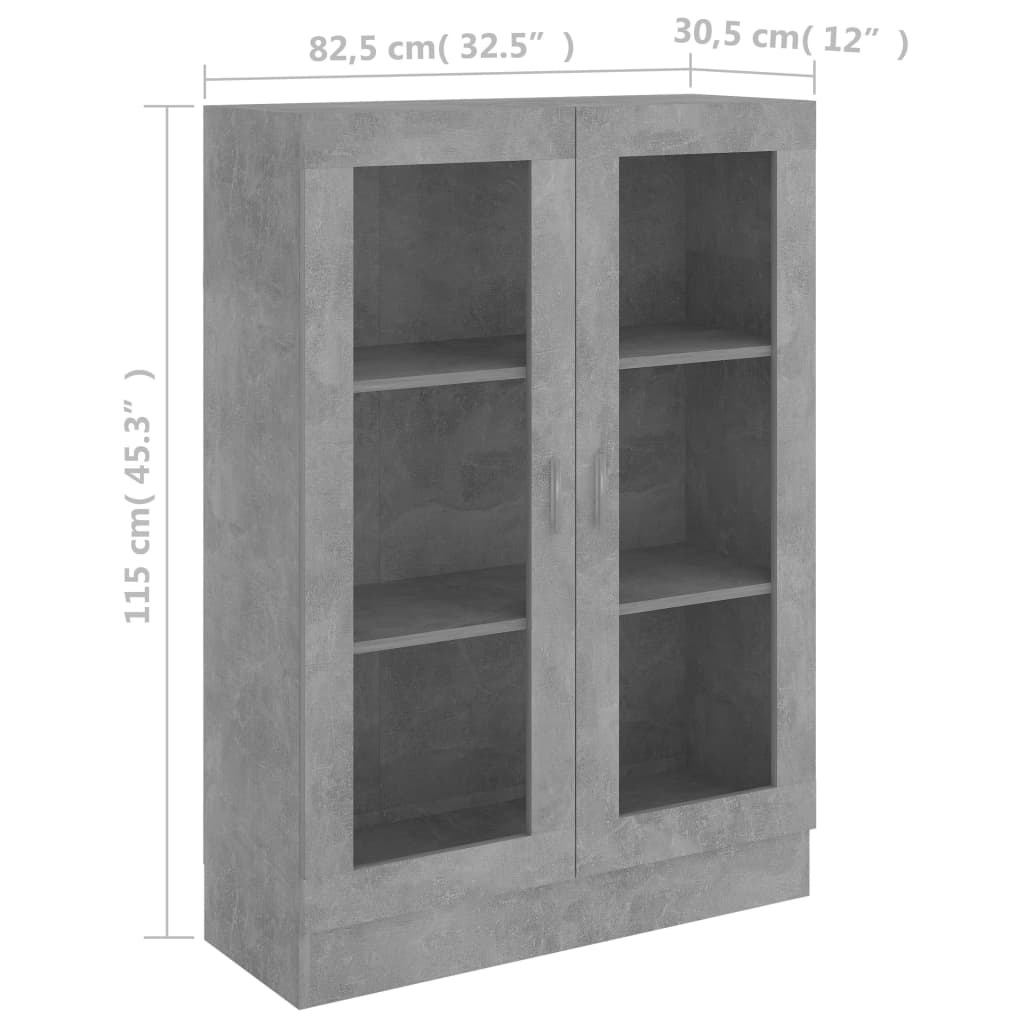 vidaXL Vitrinekast 82,5x30,5x115 cm bewerkt hout betongrijs