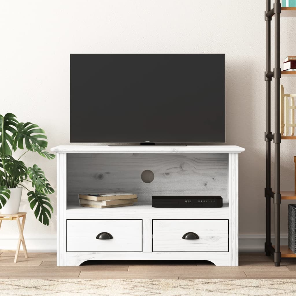 vidaXL Tv-meubel met 2 lades BODO 91x43x56 cm massief grenenhout wit