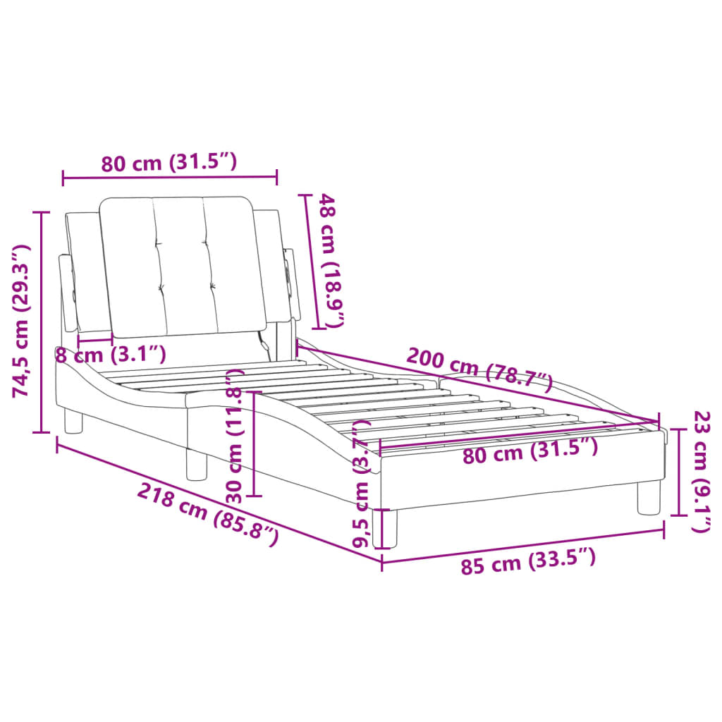 vidaXL Bedframe met hoofdbord kunstleer zwart 80x200 cm