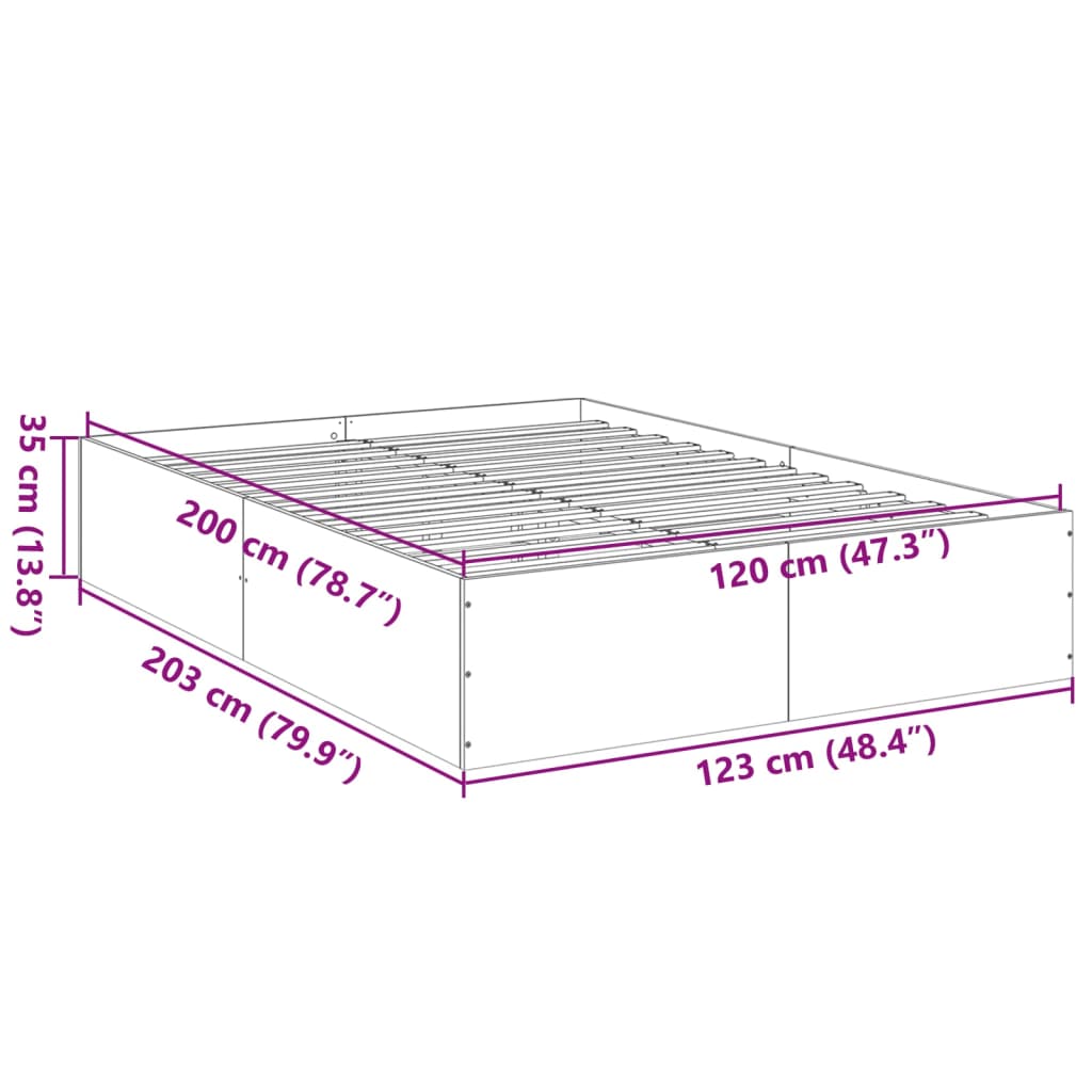 vidaXL Bedframe bewerkt hout bruin eikenkleur 120x200 cm