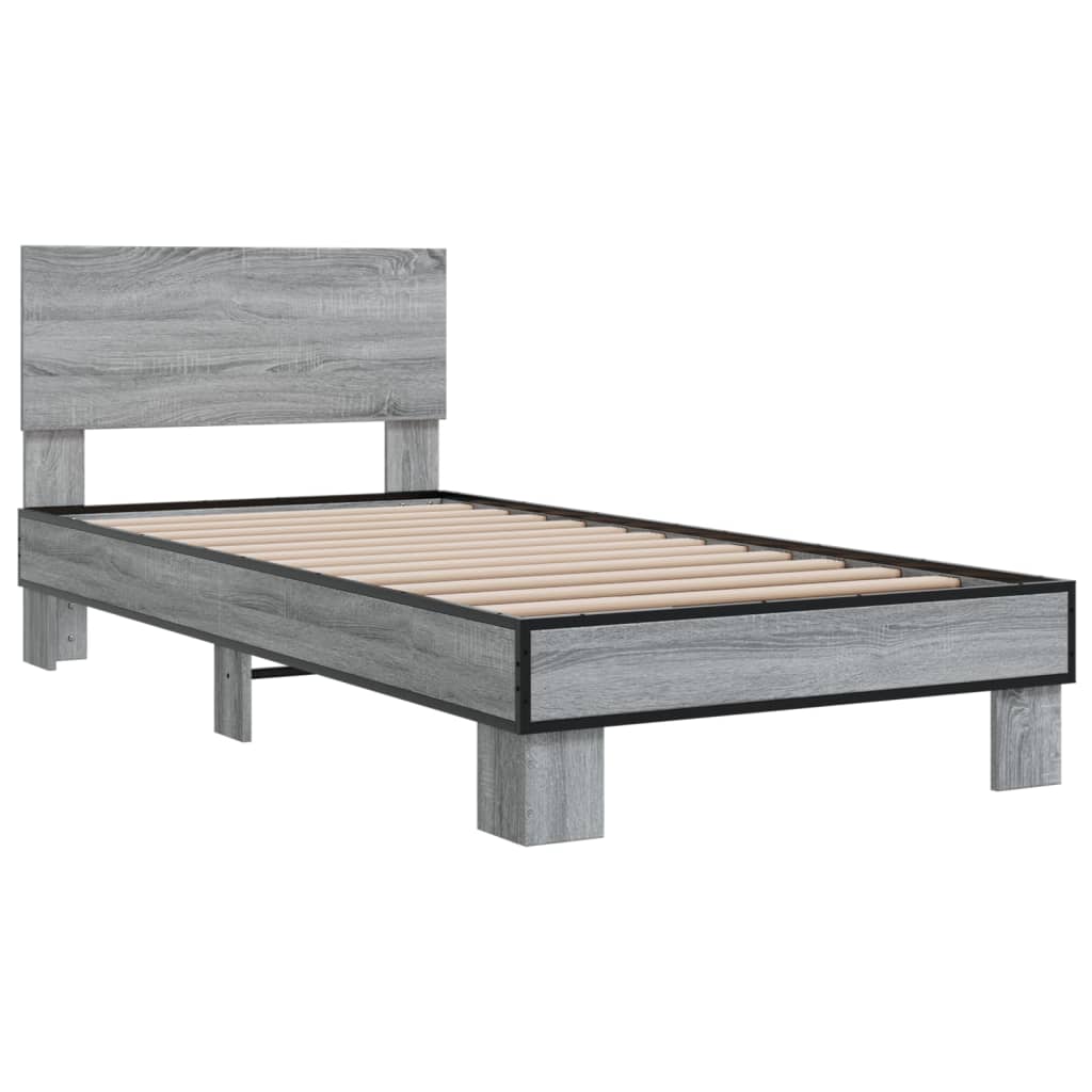 vidaXL Bedframe bewerkt hout en metaal grijs sonoma eiken 100x200 cm