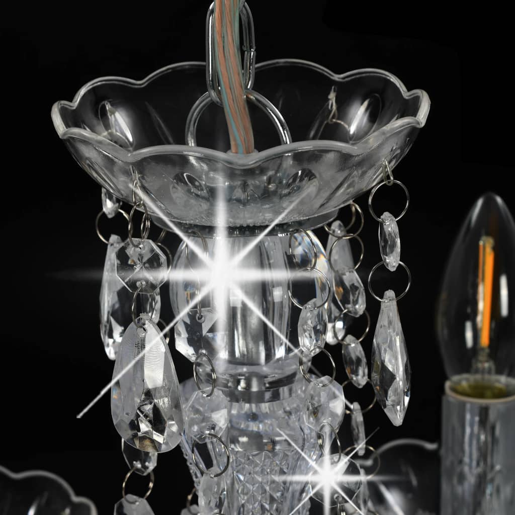 vidaXL Kroonluchter met kristallen kralen rond 5xE14 zilverkleurig
