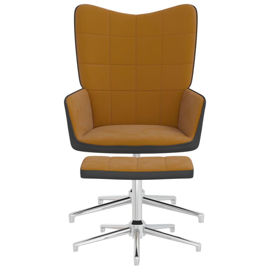 vidaXL Relaxstoel met voetenbank fluweel en PVC bruin