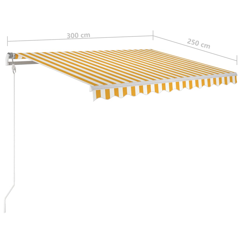 vidaXL Luifel automatisch uittrekbaar met palen 3x2,5 m geel en wit