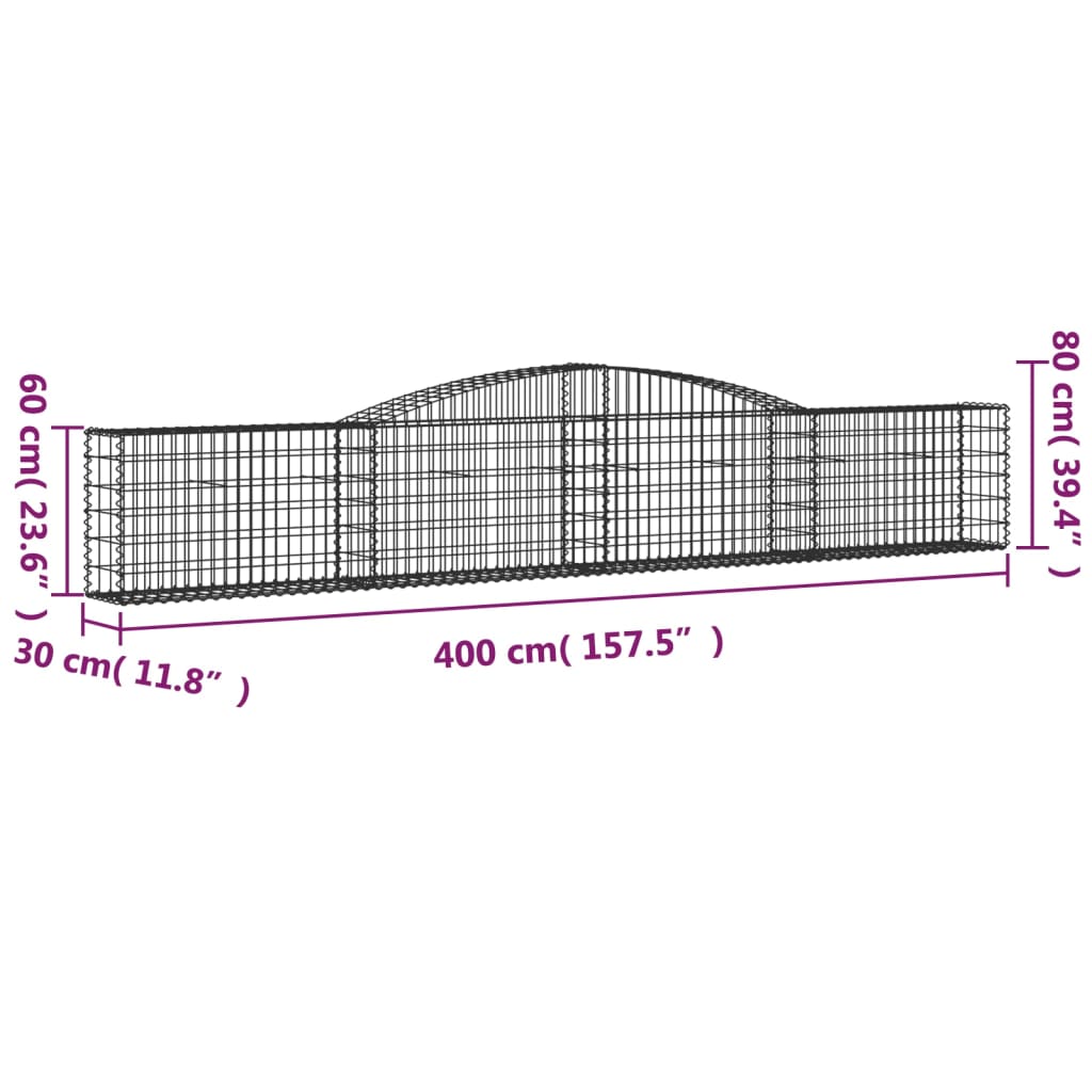 vidaXL Schanskorven 20 st gewelfd 400x30x60/80 cm ijzer