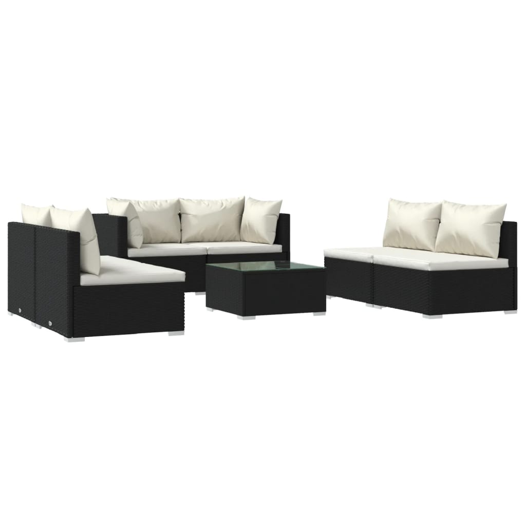 vidaXL 7-delige Loungeset met kussens poly rattan zwart