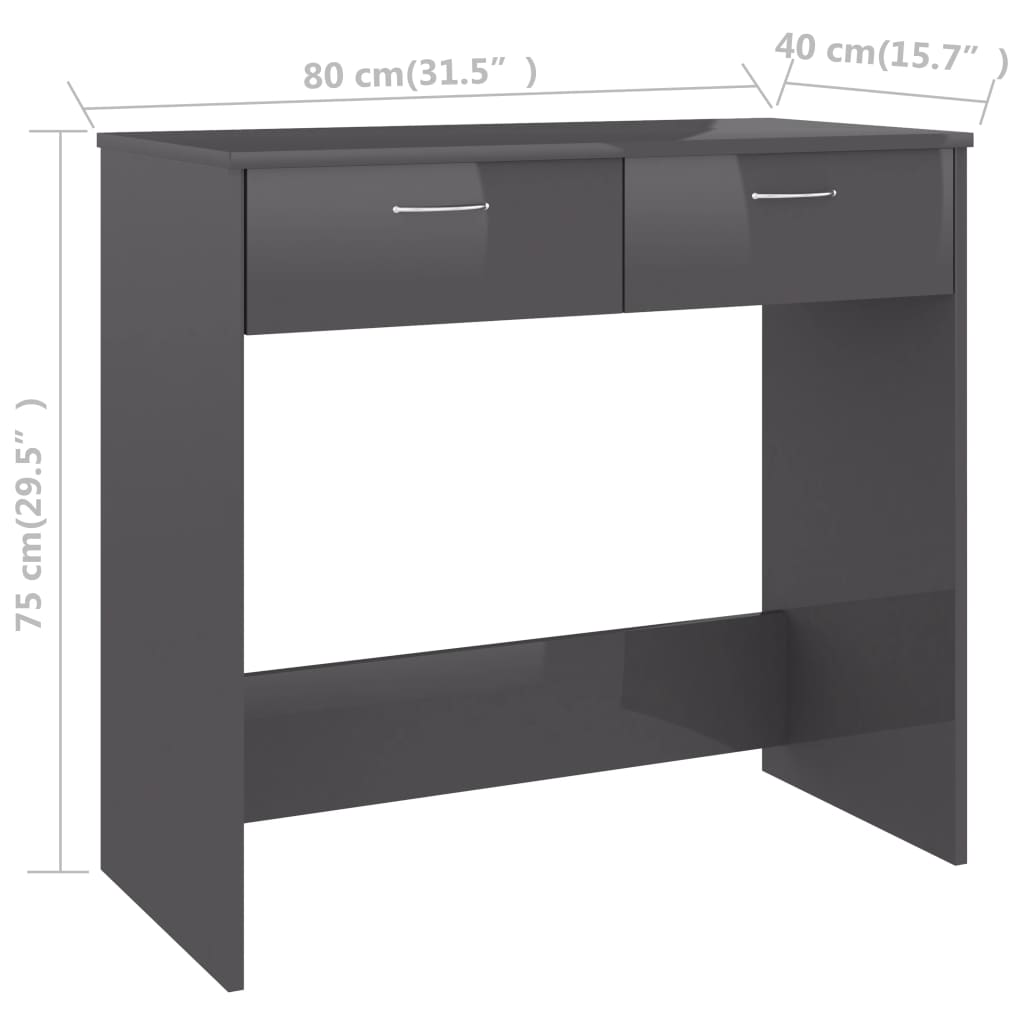 vidaXL Bureau 80x40x75 cm bewerkt hout hoogglans grijs