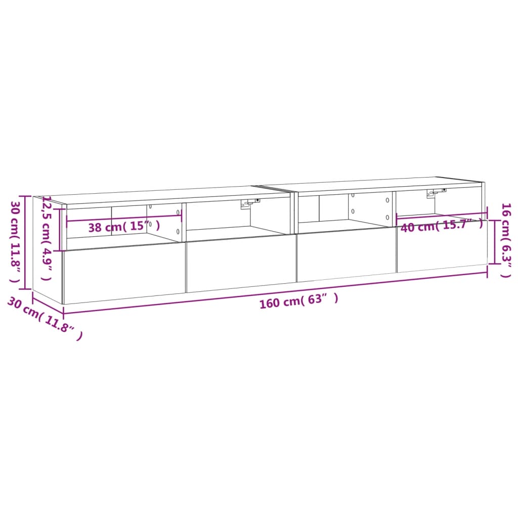 vidaXL Tv-wandmeubels 2 st 80x30x30 cm bewerkt hout sonoma eikenkleur