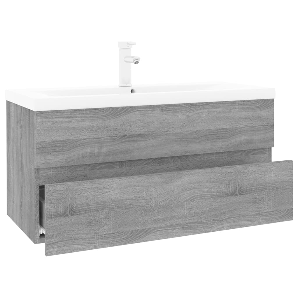 Wastafelkast 91x35x60 cm bewerkt hout grijs sonoma