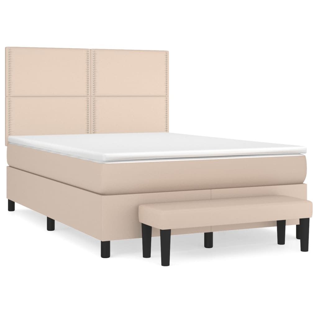 vidaXL Boxspring met matras kunstleer cappuccinokleurig 140x190 cm