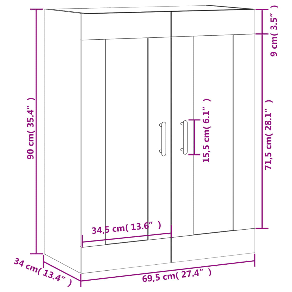 vidaXL Wandkast 69,5x34x90 cm bewerkt hout wit