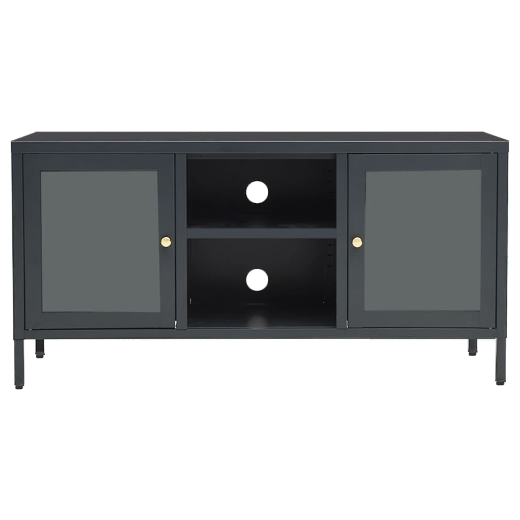 vidaXL Tv-meubel 105x35x52 cm staal en glas antracietkleurig