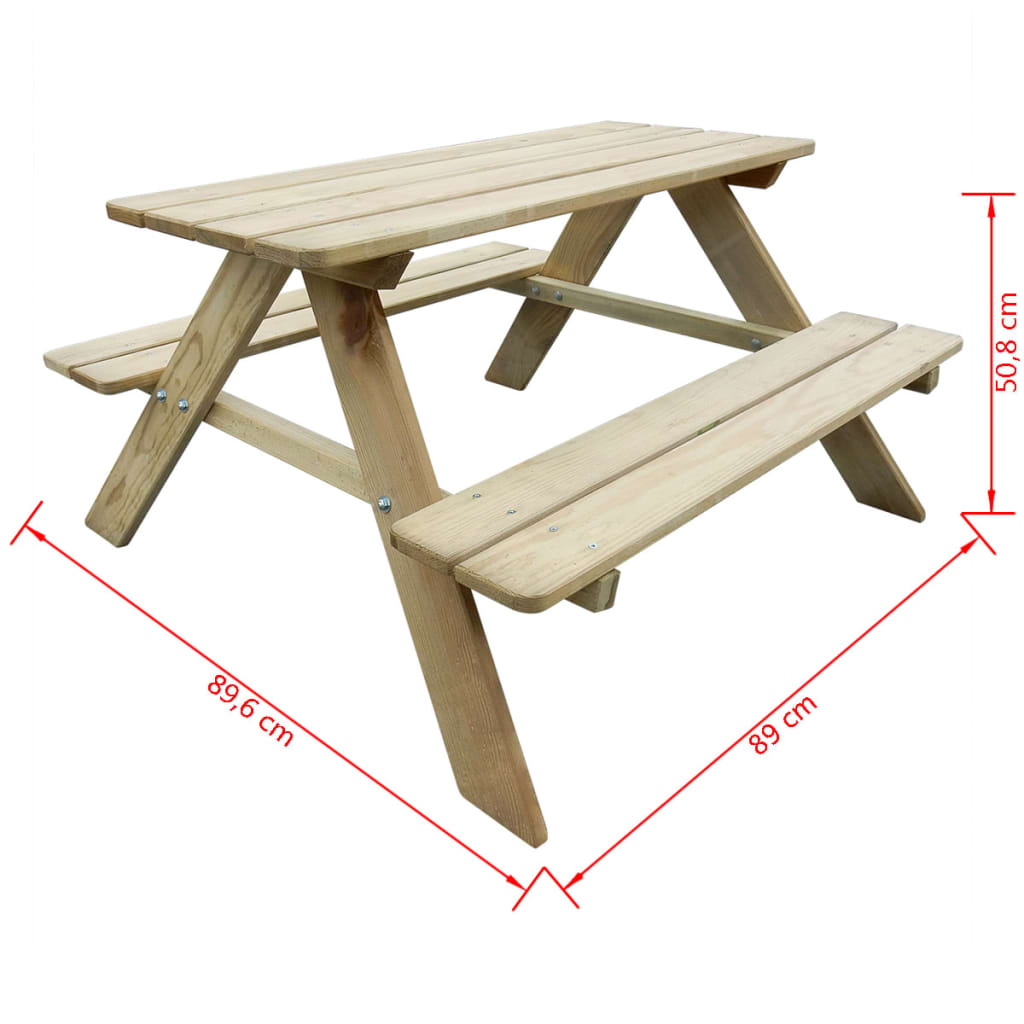 vidaXL Picknicktafel voor kinderen 89x89,6x50,8 cm hout