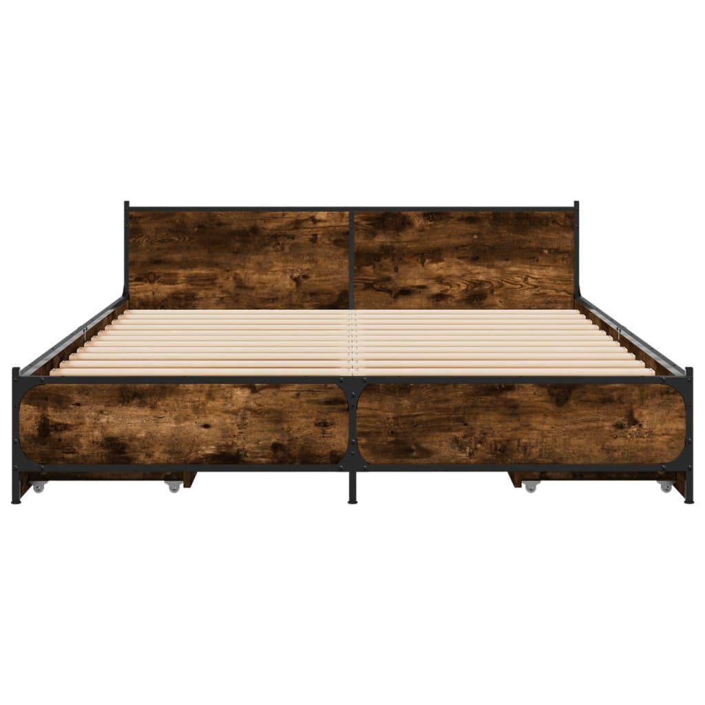 vidaXL Bedframe met lades bewerkt hout gerookt eikenkleurig 160x200 cm