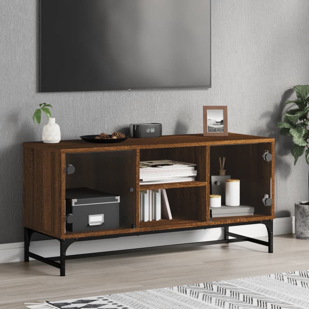 vidaXL Tv-meubel met glazen deuren 102x37x50 cm bruin eikenkleur
