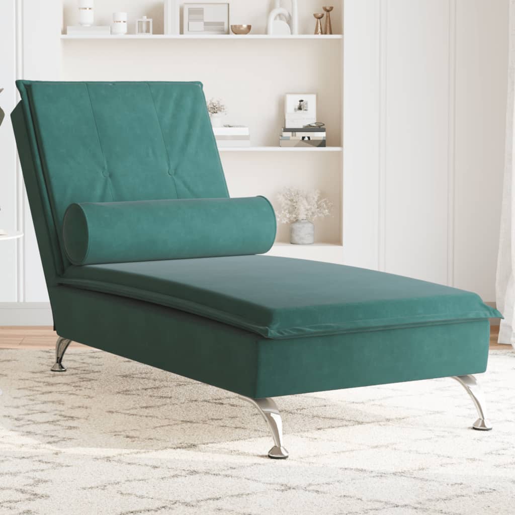 vidaXL Massage chaise longue met bolster fluweel donkergroen