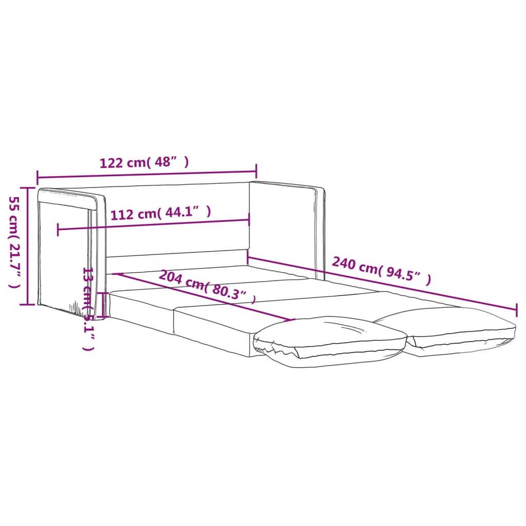 vidaXL Slaapbank vloermodel 2-in-1 122x204x55 cm fluweel wijnrood