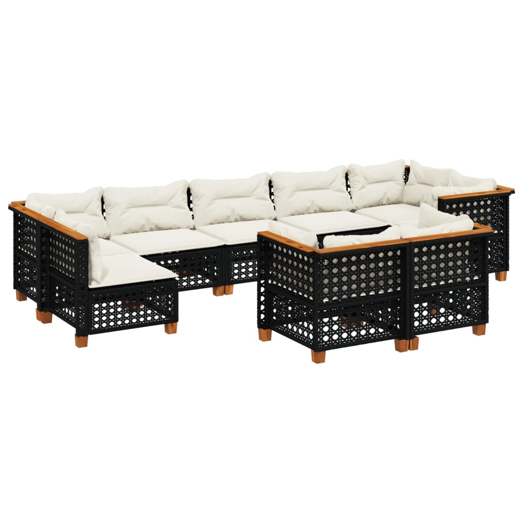 vidaXL 9-delige Loungeset met kussens poly rattan zwart