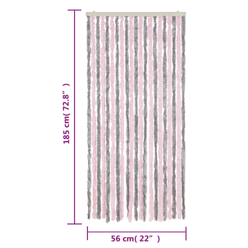 vidaXL Vliegengordijn 56x185 cm chenille zilvergrijs en roze