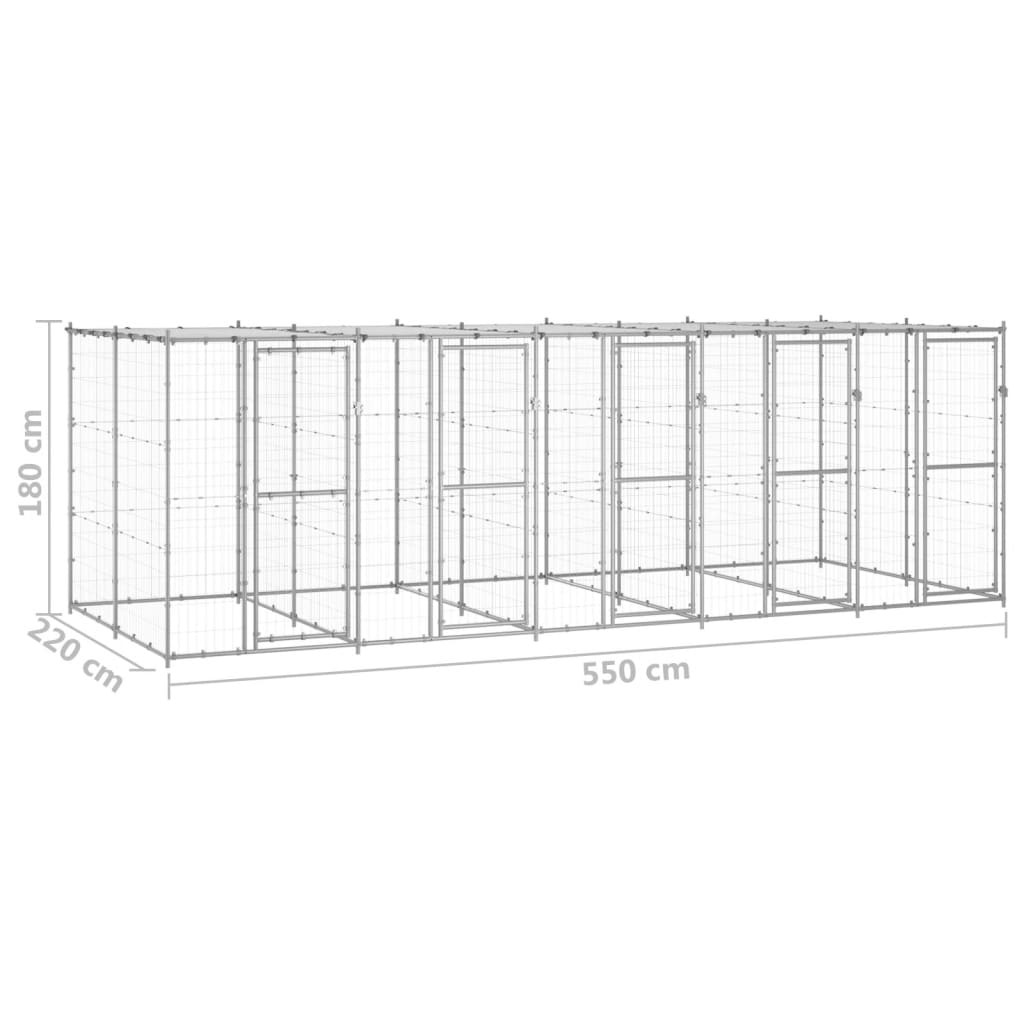 vidaXL Hondenkennel met dak 12,1 m² gegalvaniseerd staal