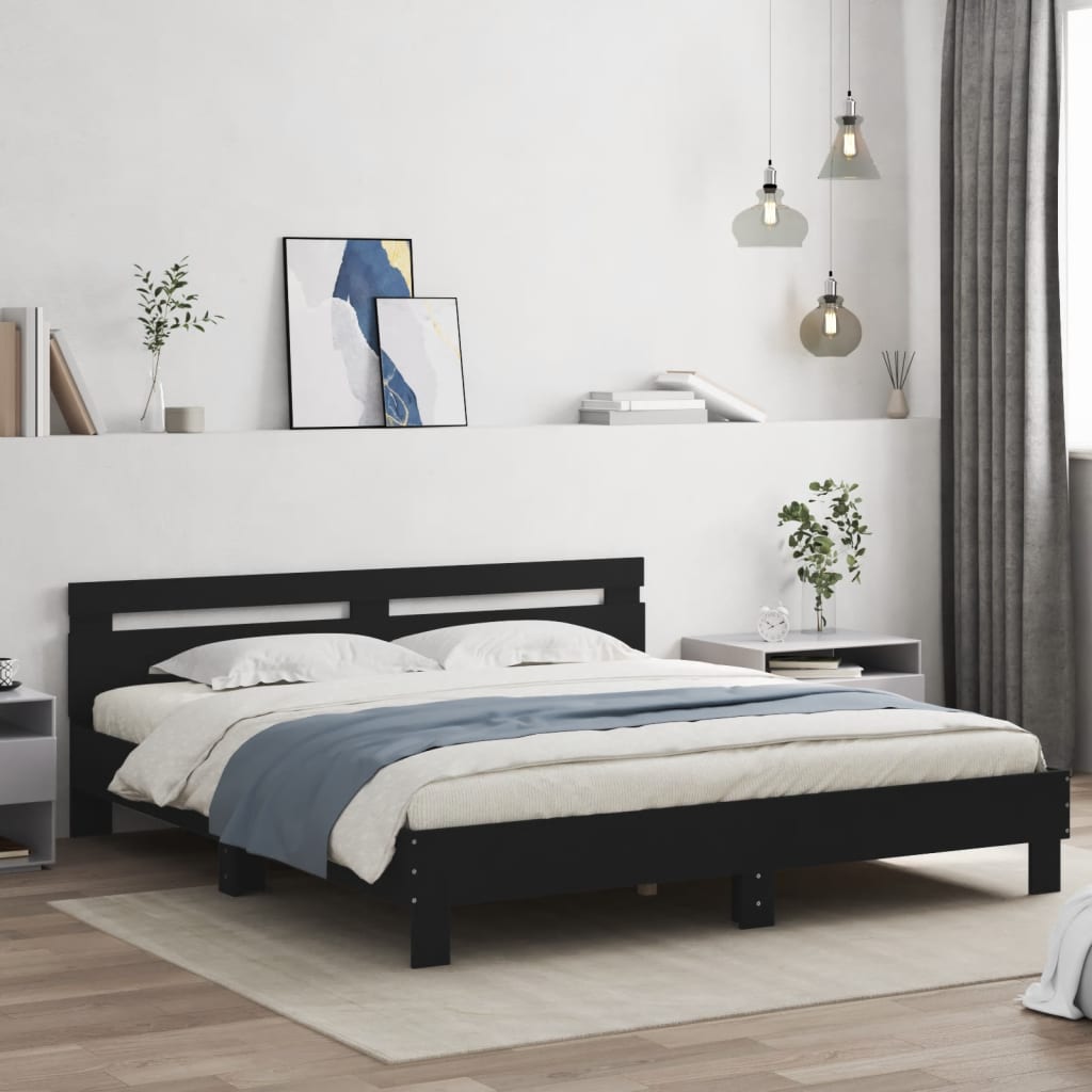 vidaXL Bedframe met hoofdbord bewerkt hout zwart 160x200 cm