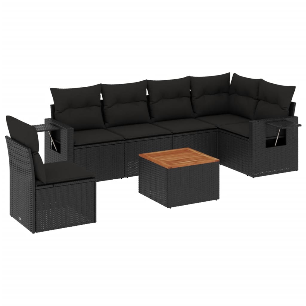 vidaXL 7-delige Loungeset met kussens poly rattan zwart