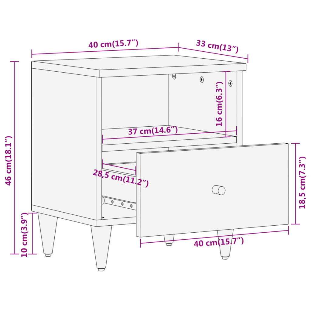 vidaXL Nachtkastjes 2 st 40x33x46 cm massief mangohout