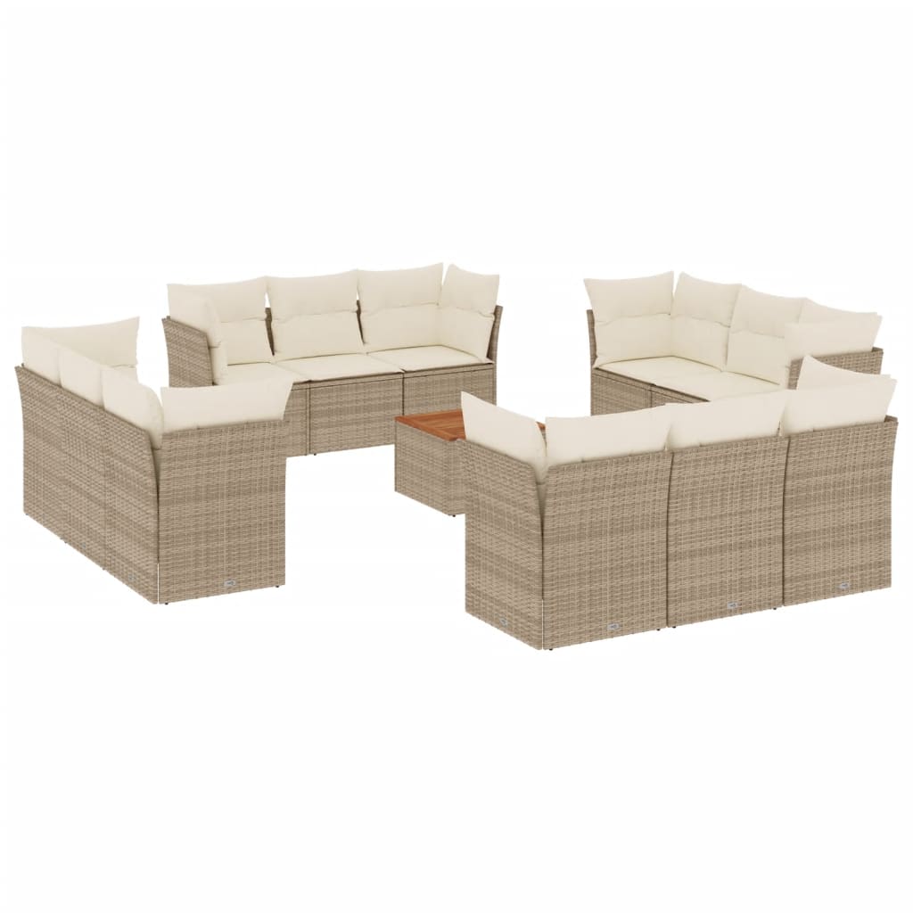 vidaXL 13-delige Loungeset met kussens poly rattan beige