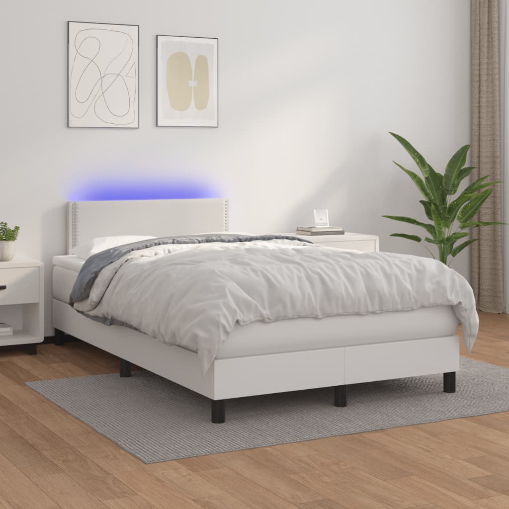 vidaXL Boxspring met matras en LED kunstleer wit 120x190 cm