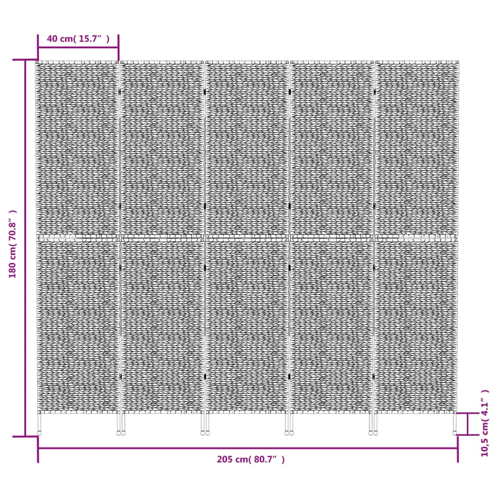 vidaXL Kamerscherm met 5 panelen 205x180 cm waterhyacint bruin