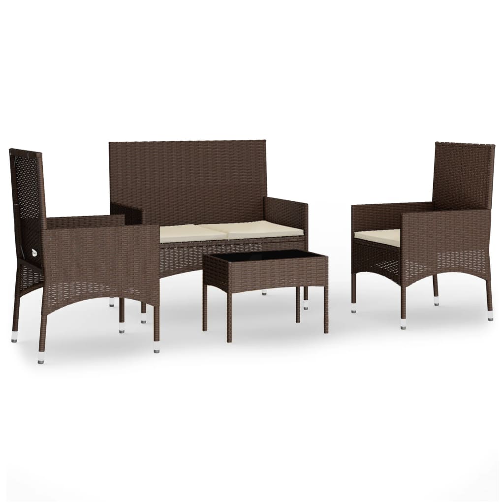 vidaXL 4-delige Loungeset met kussens poly rattan bruin