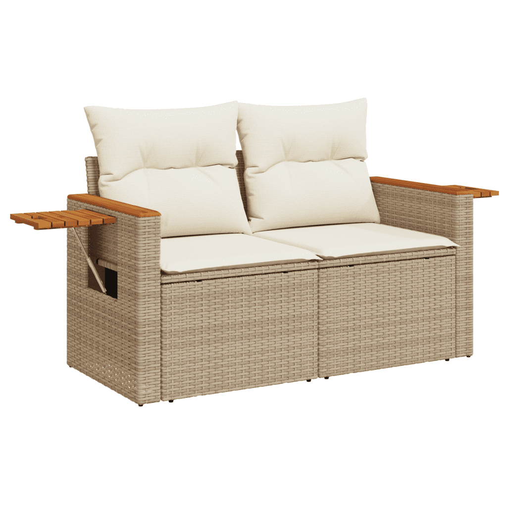 vidaXL 11-delige Tuinset met kussens poly rattan beige