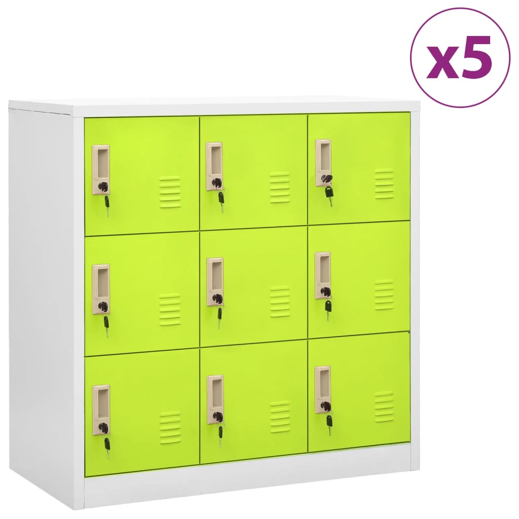 vidaXL Lockerkasten 5 st 90x45x92,5 cm staal lichtgrijs en groen