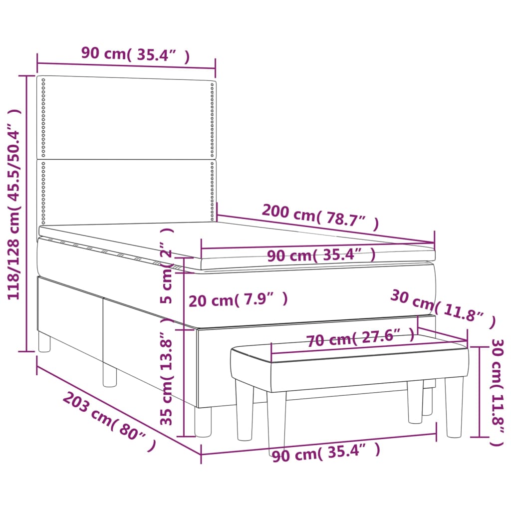 vidaXL Boxspring met matras stof donkergrijs 90x200 cm