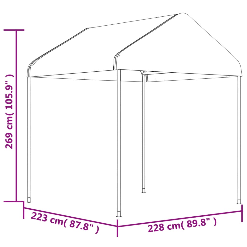 vidaXL Prieel met dak 11,15x2,28x2,69 m polyetheen wit