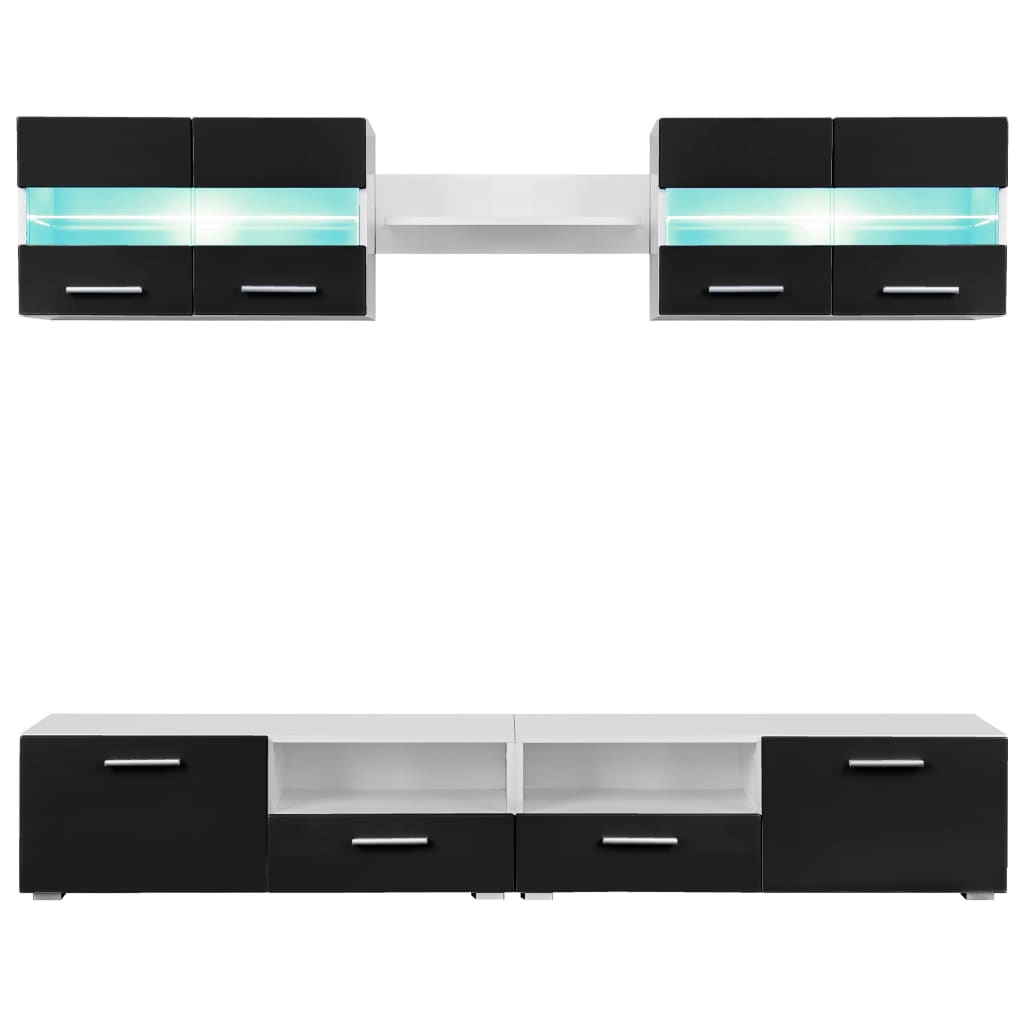 vidaXL Tv-wandmeubelset met LED-verlichting hoogglans zwart 5-delig