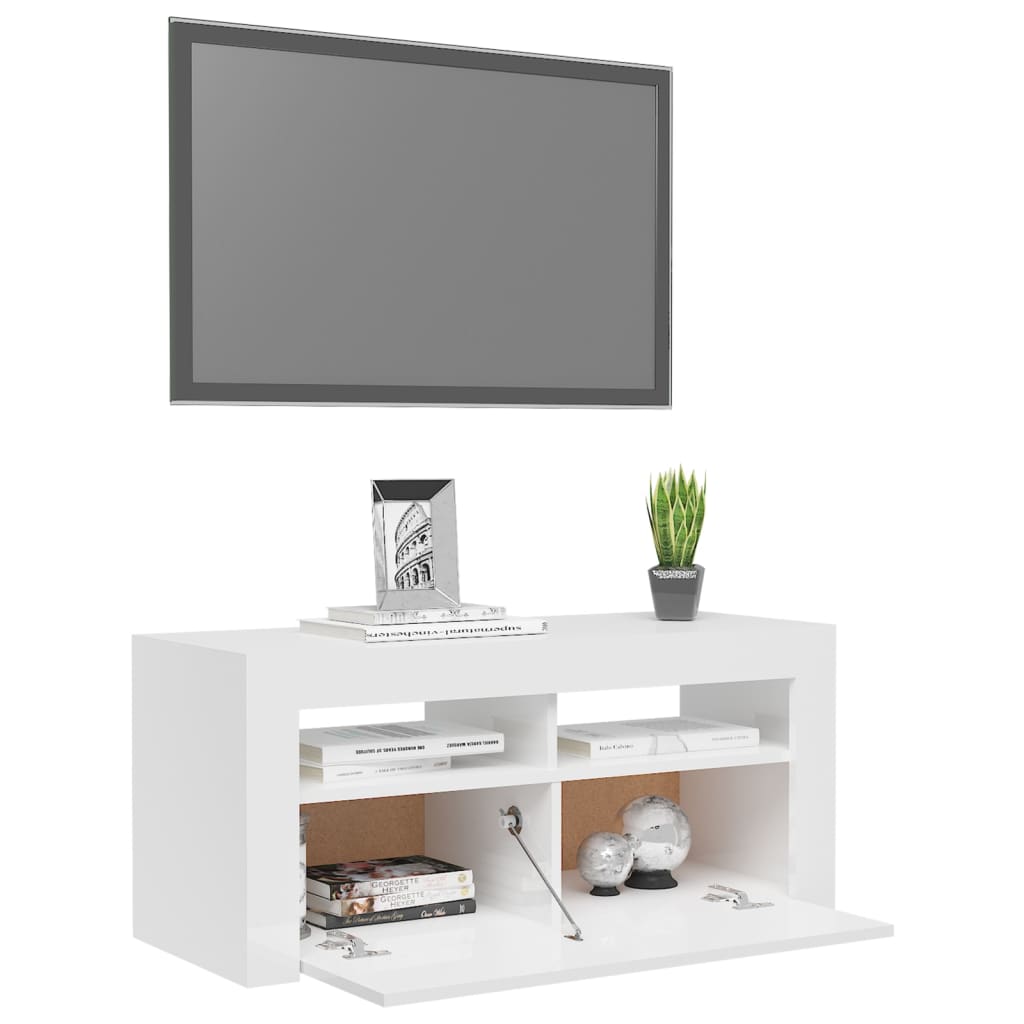 vidaXL Tv-meubel met LED-verlichting 90x35x40 cm hoogglans wit