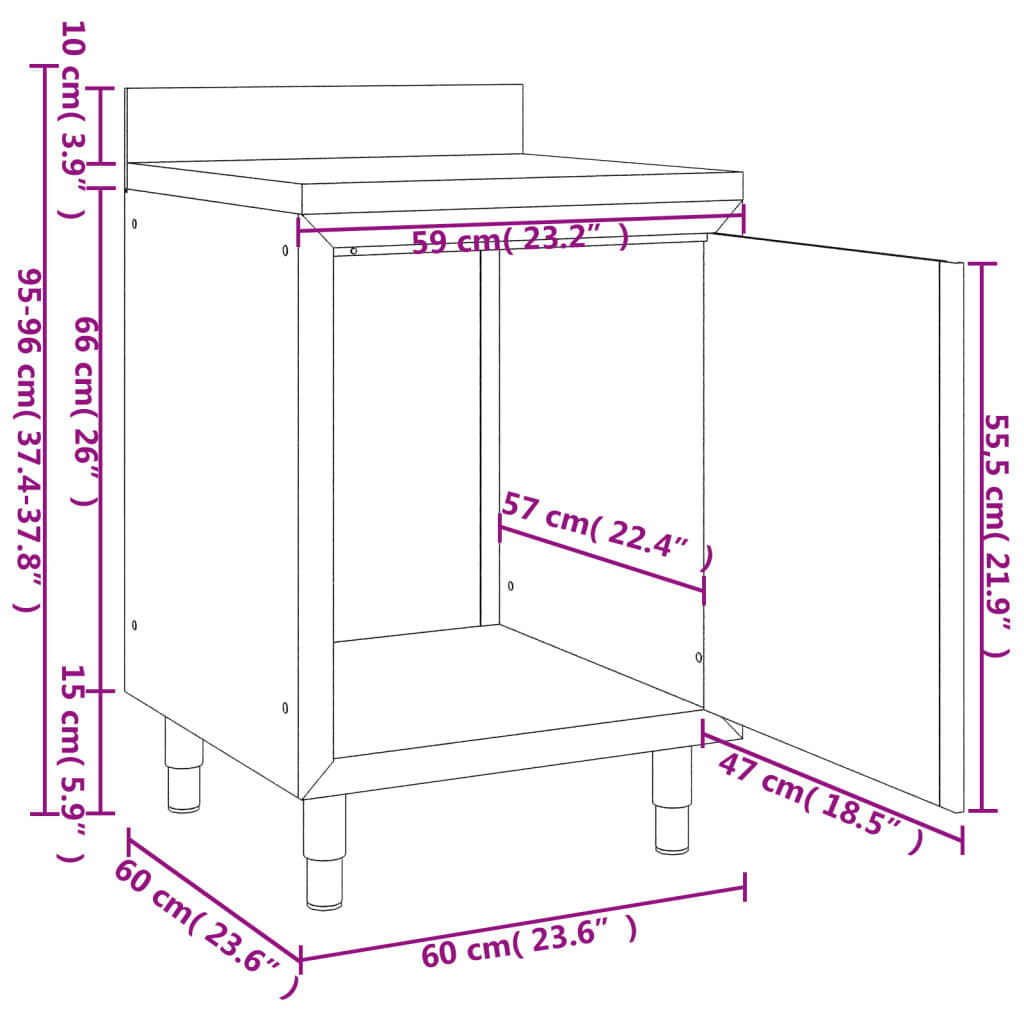 vidaXL Werktafel met kast commercieel 60x60x96 cm roestvrij staal