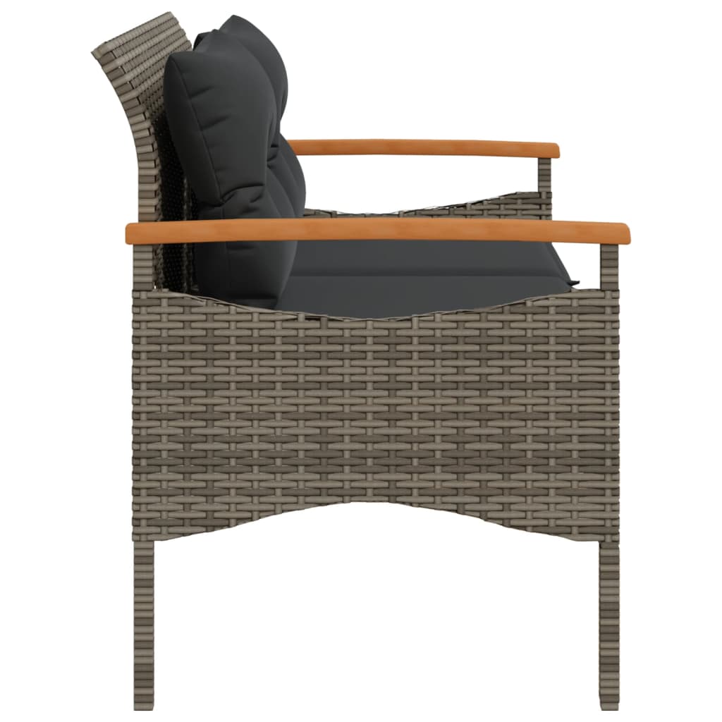 vidaXL Tuinbank met kussens 116x62,5x74 cm poly rattan grijs