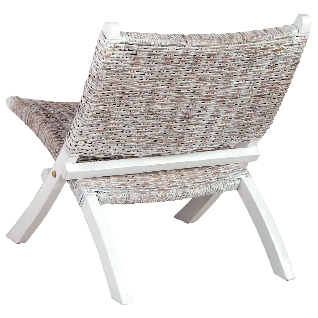 vidaXL Relaxstoel natuurlijk kubu rattan en massief mahoniehout wit
