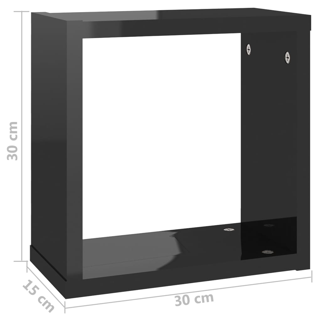 vidaXL Wandschappen kubus 4 st 30x15x30 cm hoogglans zwart