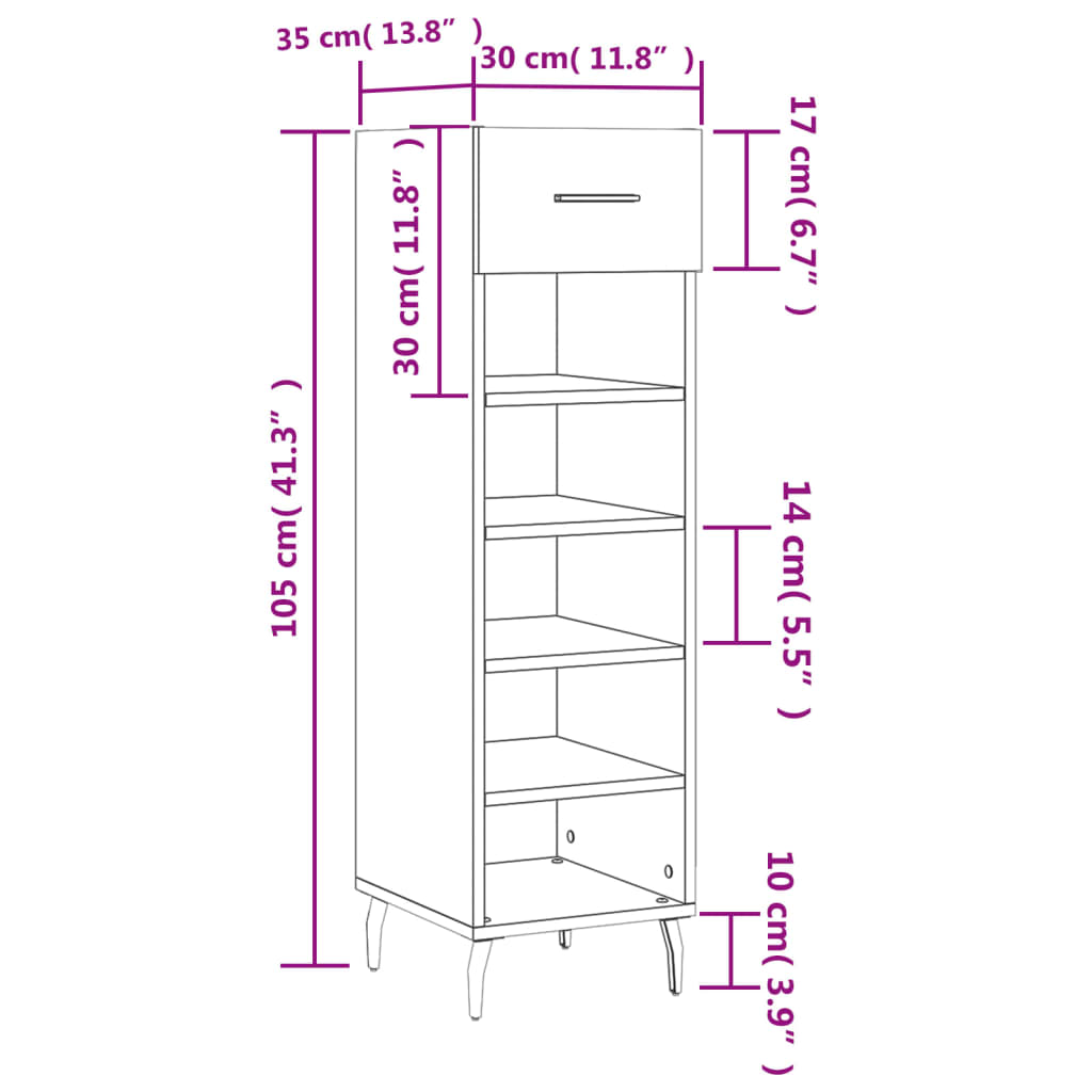 vidaXL Schoenenkast 30x35x105 cm bewerkt hout sonoma eikenkleurig