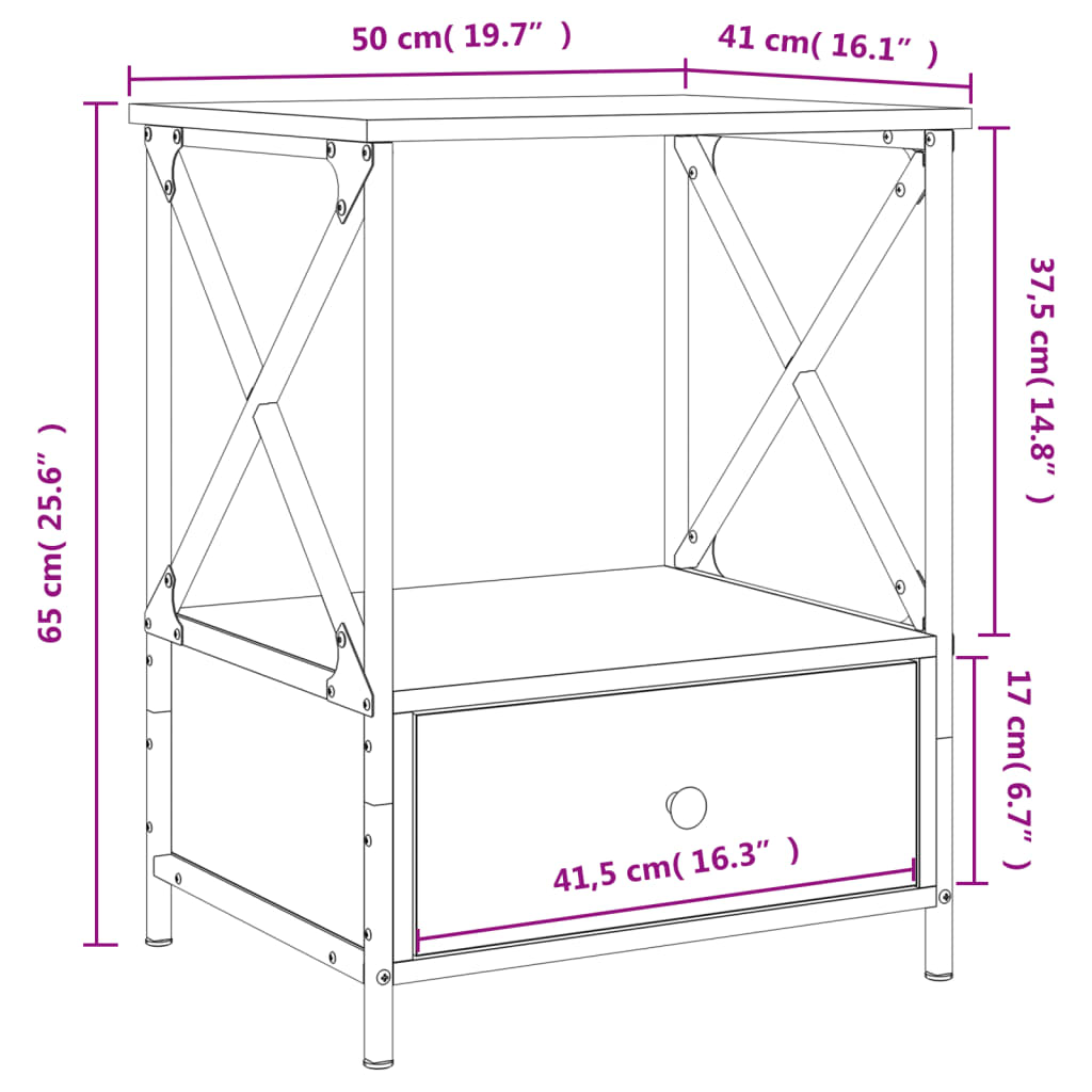 vidaXL Nachtkastjes 2 st 50x41x65 cm bewerkt hout grijs sonoma eiken