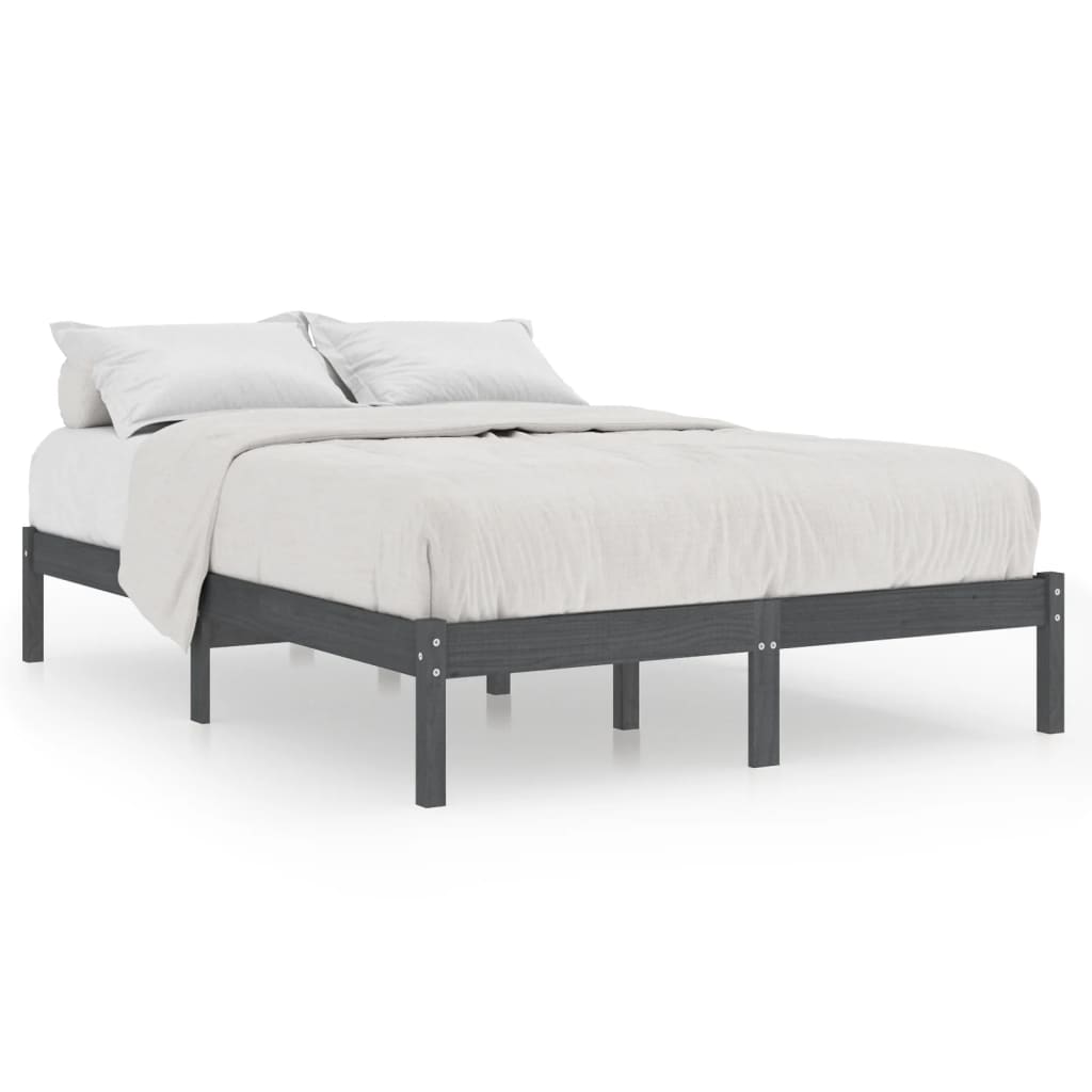 vidaXL Bedframe massief hout grijs 135x190 cm