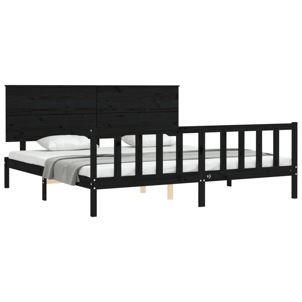 vidaXL Bedframe met hoofdbord massief hout zwart 200x200 cm