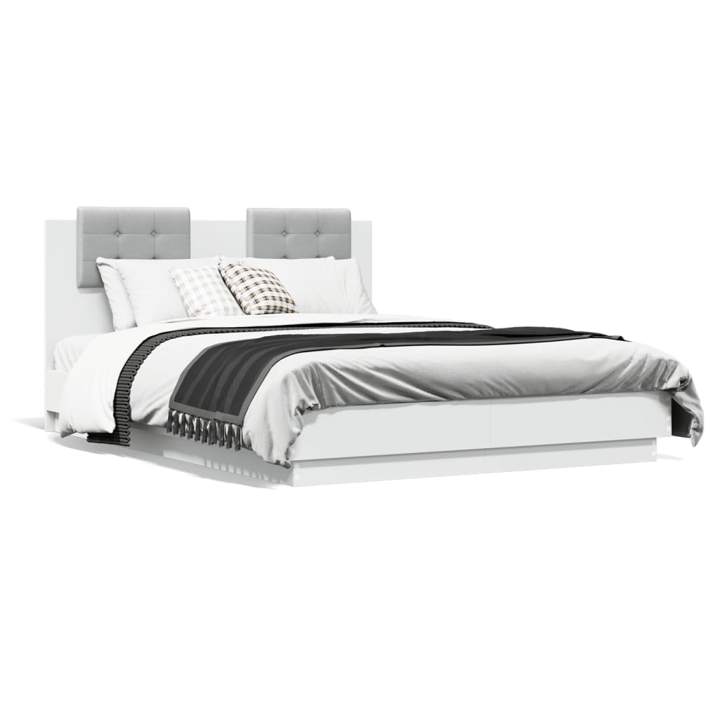vidaXL Bedframe met hoofdeinde en LED-verlichting wit 135x190 cm