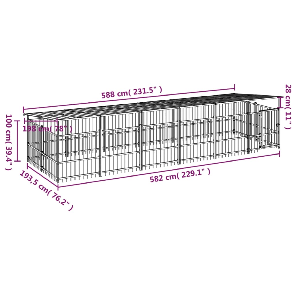 vidaXL Hondenkennel met dak 11,26 m² staal